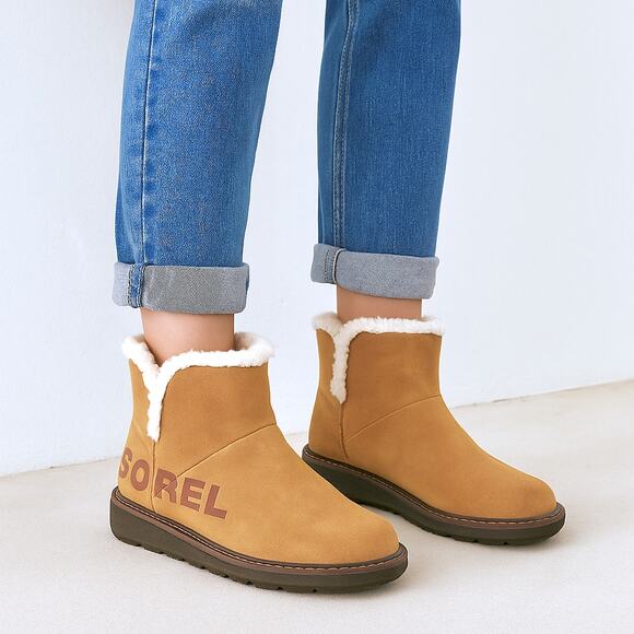 Sorel Nakisha Bootie Shearling Ankle Boot Camel Brown - Picture 1 of 10